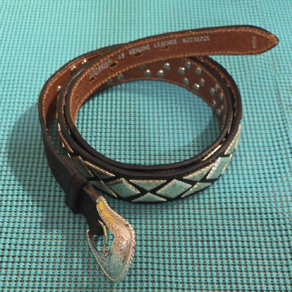 Brown Leather Belt with Silver Accents